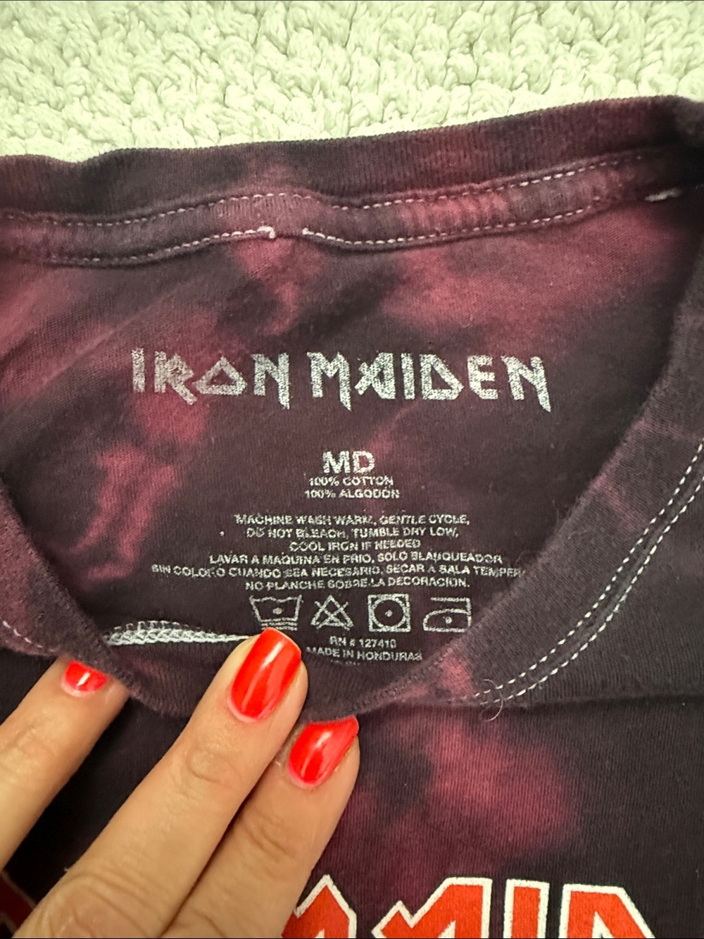 Iron Maiden Women's Tie-Dye Graphic Tee in Black & Burgundy - Picture 3 of 7